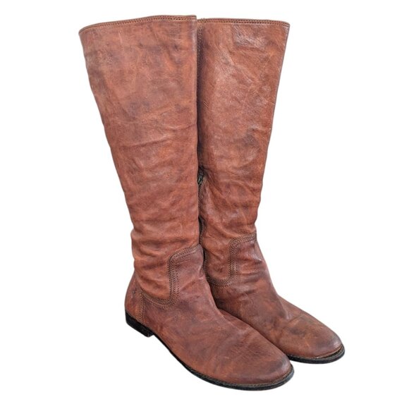 Frye Brown Leather Anna Insdie Zip Tall Boots Women's Size 11